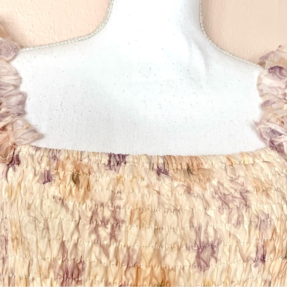Arula Cream and Purple Smocked Tulle Mesh Floral Dress. - Picture 6 of 9